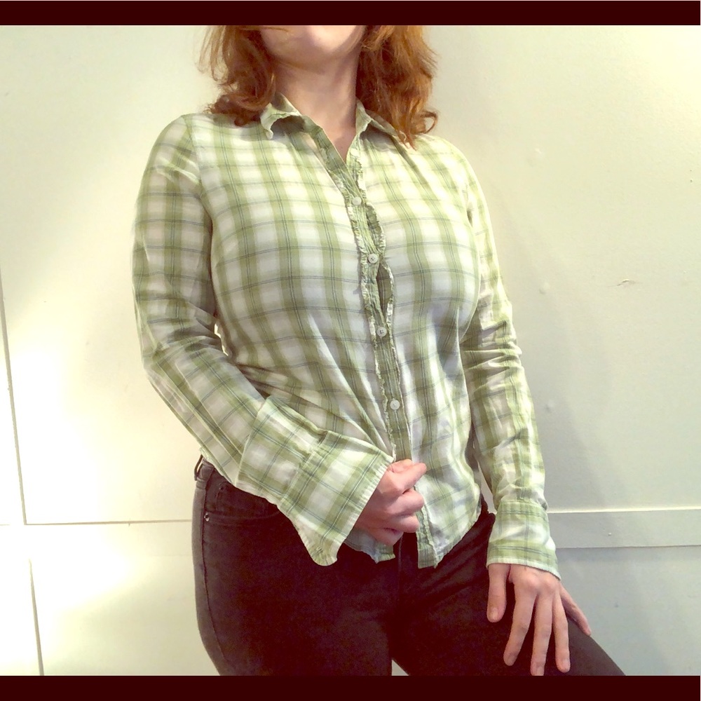 Green plaid hundred percent cotton button